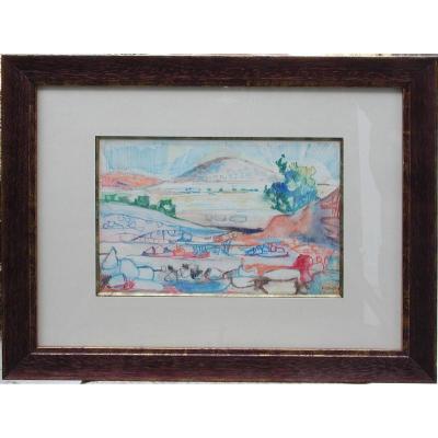 Paul ELIASBERG "Jérusalem" 1949 Aquarelle et pastel 20x30